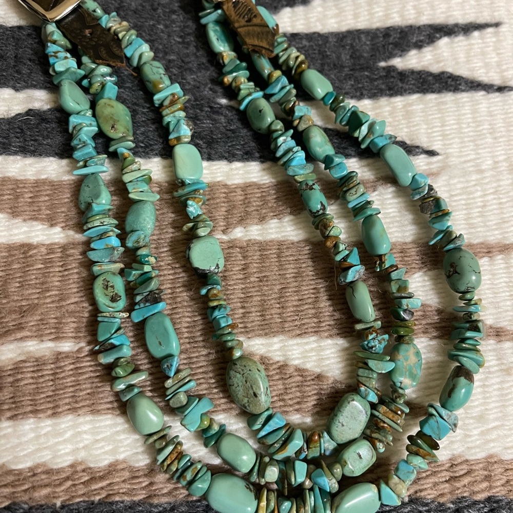 Turquoise and Leather Necklace handmade by a talented artist.